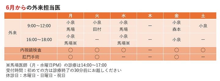 6月からの外来担当医